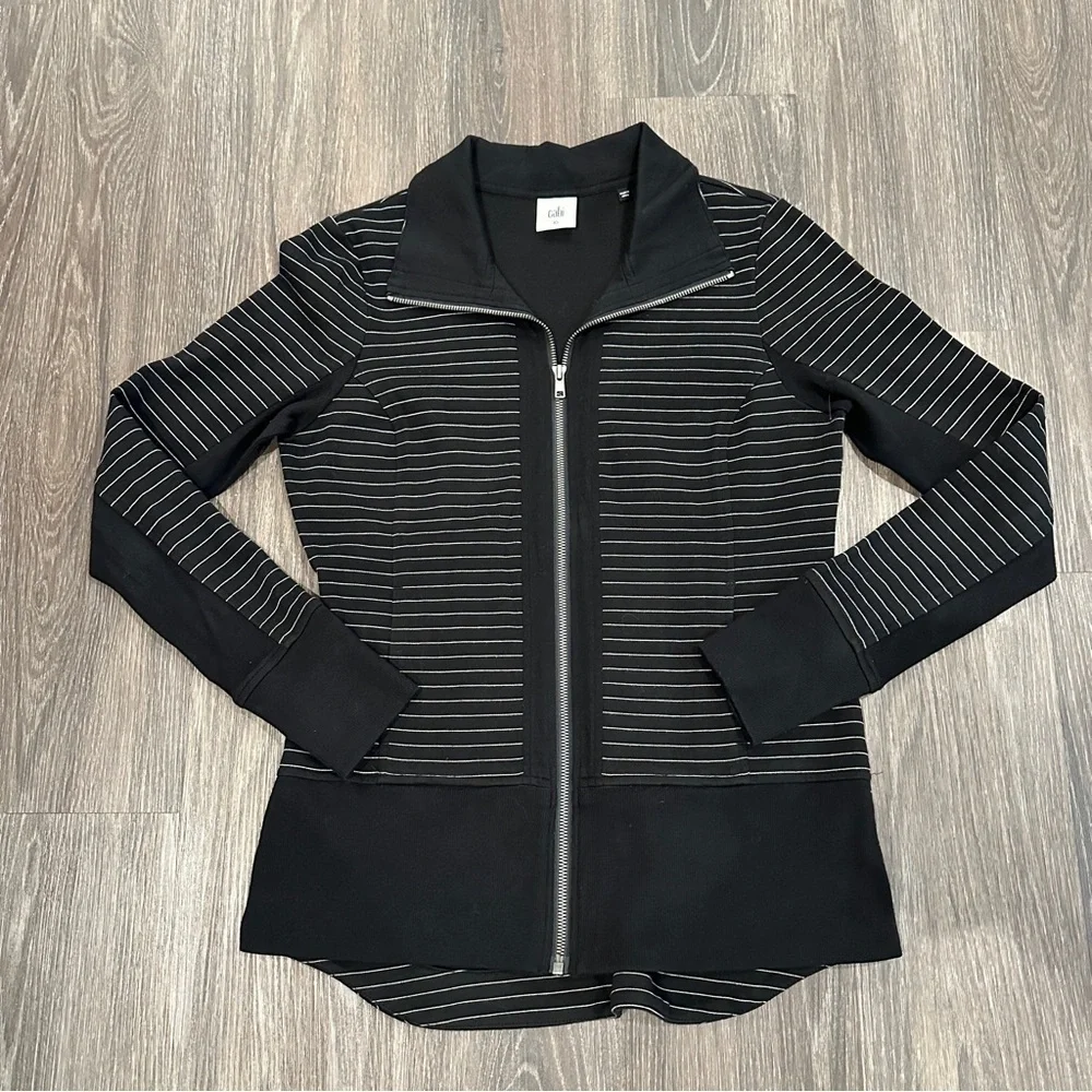 Cabi Women's Sprint Track Jacket in Black & White Stripes with Pockets sz XS - Picture 1 of 8